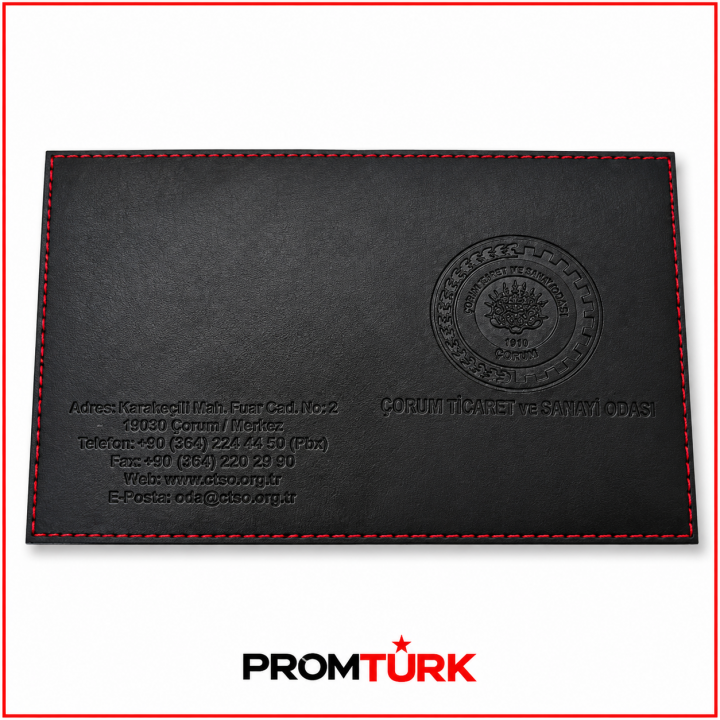 Siyah Suni Deri Dikişli Logo Baskılı Ruhsat Kabı 